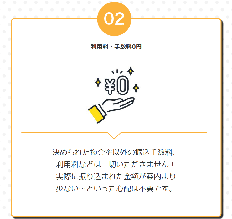 換金率以外の振込手数料・利用料なし